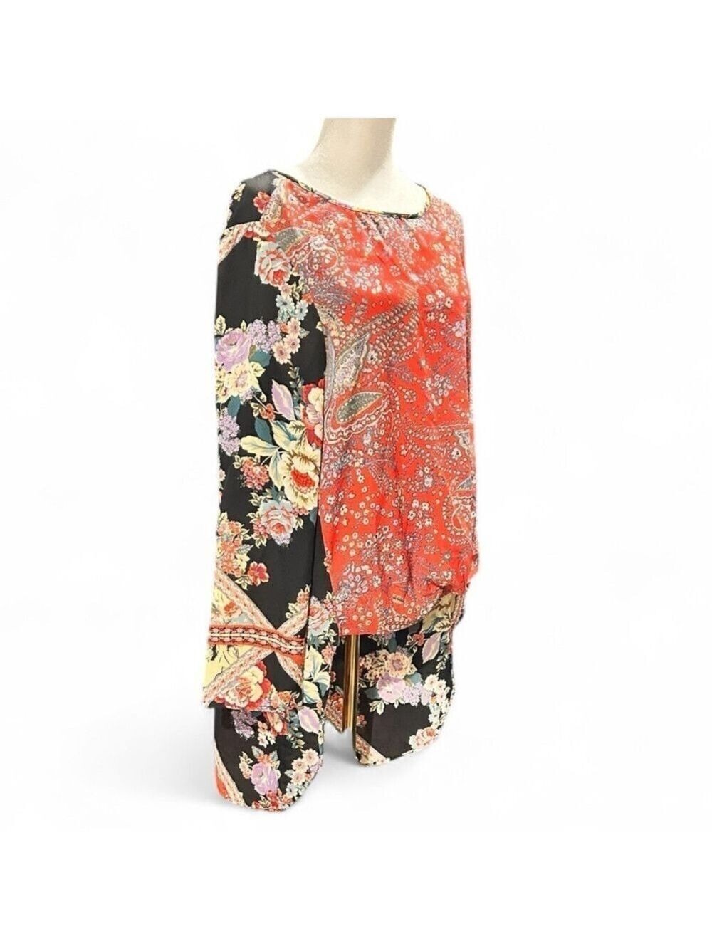 Anthropologie Figueroa & Flower Boho Floral Tunic Long Back Front Knot Size XL